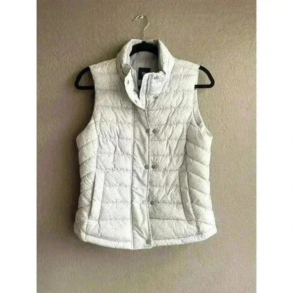 Gap Womens Warmest Outdoor Puffer Quilt Zip Vest XS Grey White Herringbone EUC - Picture 2 of 9